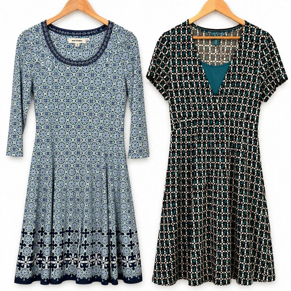 2 Dress Bundle Small Max Studio Apt 9 Stretch Knit Fit Flare Casual Midi Lot